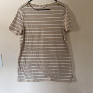MK tan striped shirt with gold shoulder zippers